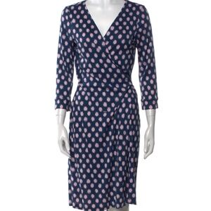 DVF Julian, Silk wrap dress, blue with lilac dots, midi, XS, size 6